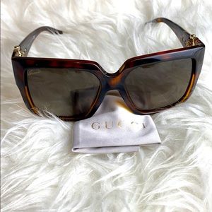 Square shiny dark Havana brown/gold Gucci sunglass